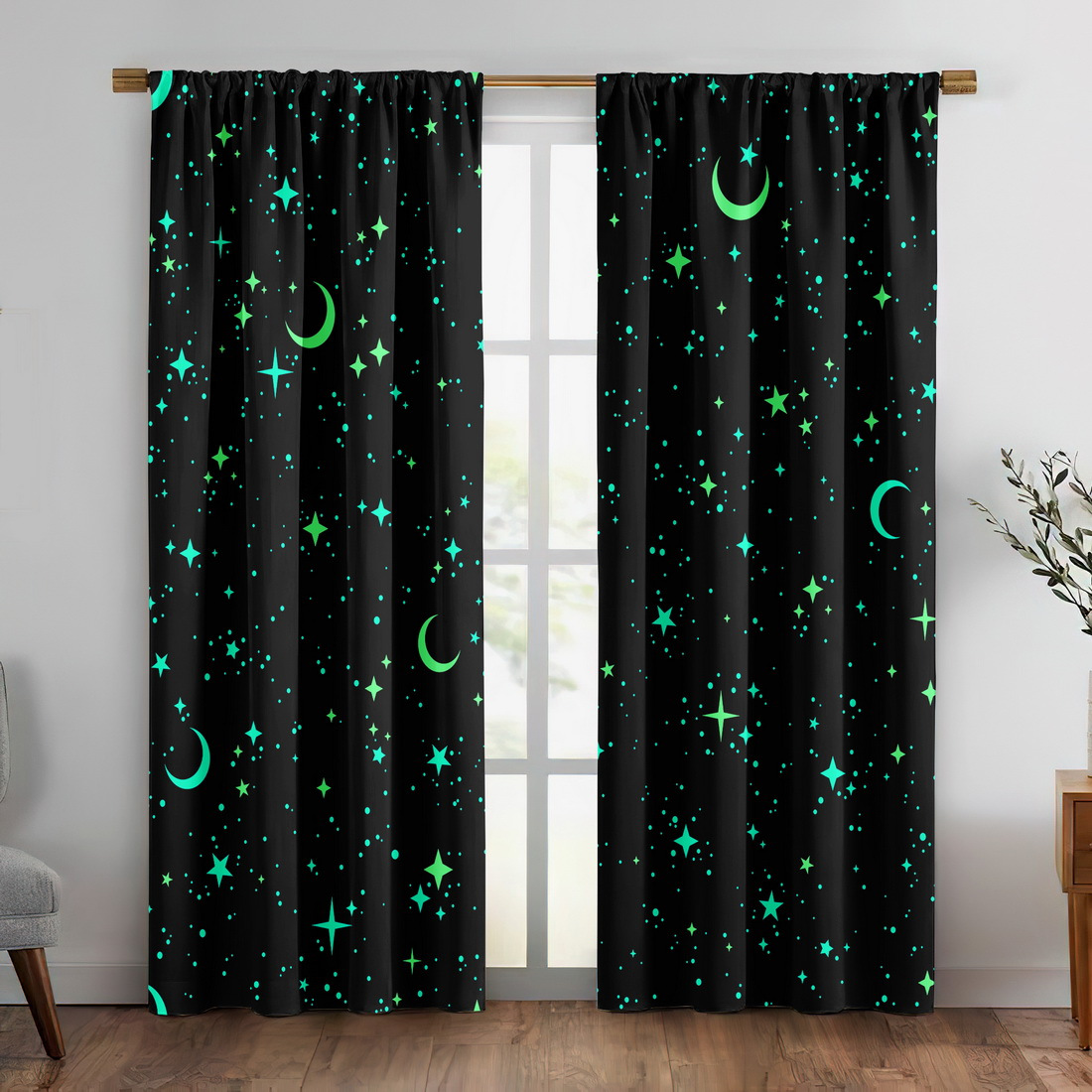 Baby Nursery Blackout Curtains - 2 Panels Glow in the Dark