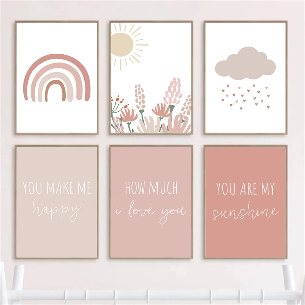 Baby Nursery Pink - Rainbow Cloud Sunshine Canvas Painting Pink