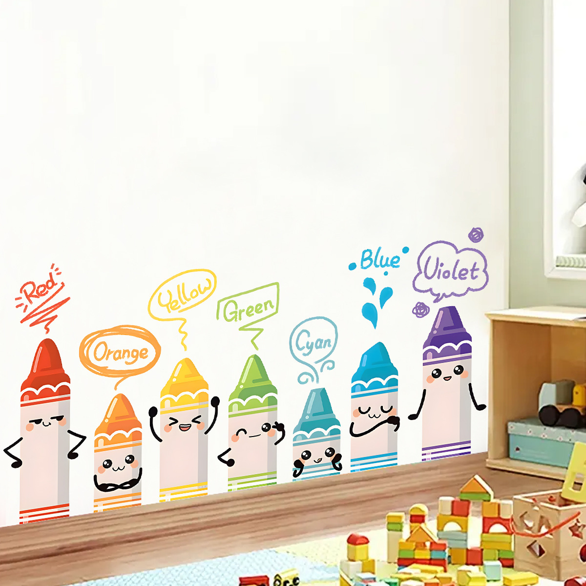 Baby Nursery Labels - Cartoon Cute Colorful Crayon Pattern Wall