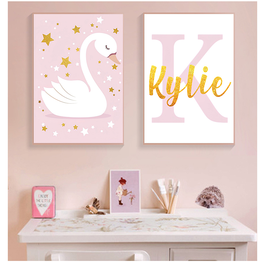 Wall Art Print Custom Name Pos - Baby Nursery Pink recension och pris
