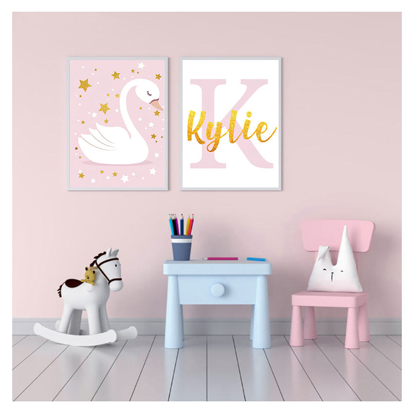 Wall Art Print Custom Name Pos - Baby Nursery Pink recension och pris