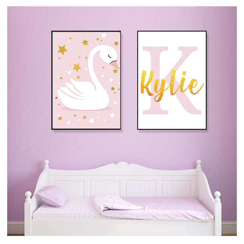 Wall Art Print Custom Name Pos - Baby Nursery Pink recension och pris