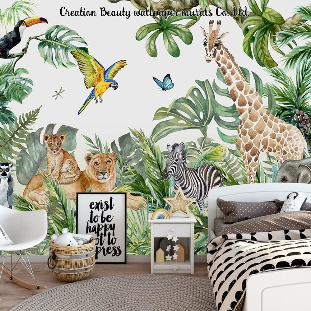 Watercolor Animals Jungle Wall - Baby Nursery Mural Wallpaper recension och pris