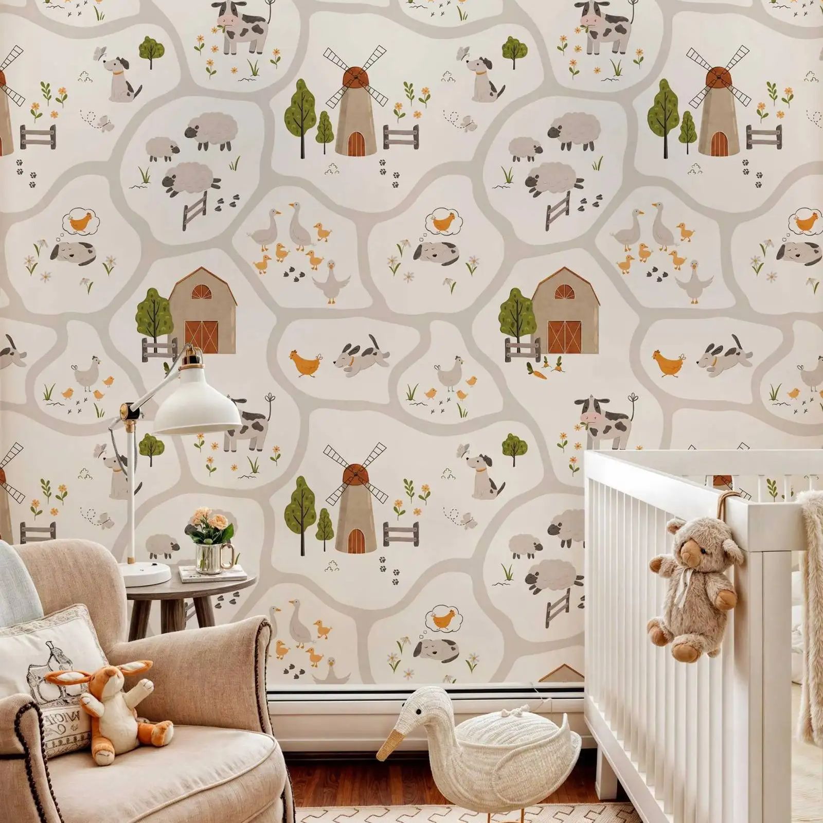 Cute Farm Animals Kids Wallpap - Baby Nursery Water recension och pris