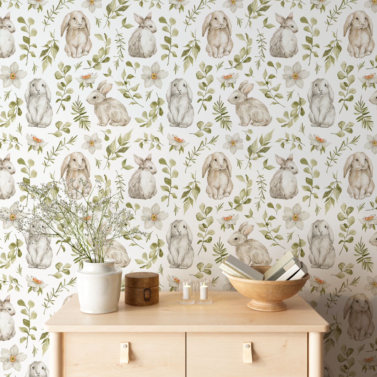 Bunny Wallpaper Kids Room Wall - Baby Nursery Water recension och pris