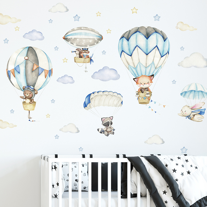 Cartoon Cute Animals Hot Air B - Baby Nursery Labels recension och pris
