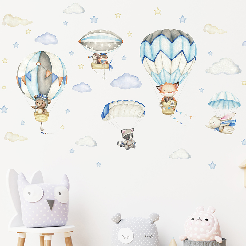 Cartoon Cute Animals Hot Air B - Baby Nursery Labels recension och pris