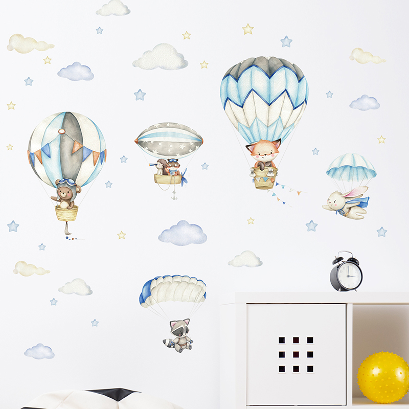 Cartoon Cute Animals Hot Air B - Baby Nursery Labels recension och pris