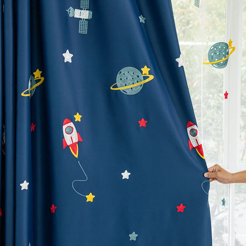 Navy Blue Cartoon Rocket Space - Baby Nursery Blackout Curtains recension och pris