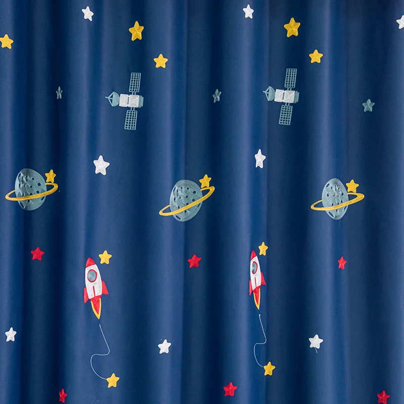 Navy Blue Cartoon Rocket Space - Baby Nursery Blackout Curtains recension och pris