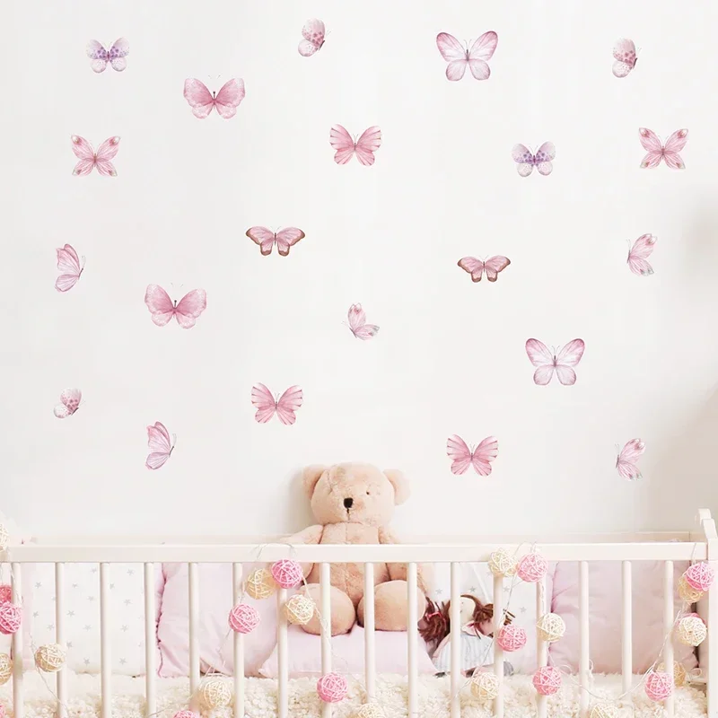 17pcs Watercolor Pink Flying B - Baby Nursery Water recension och pris