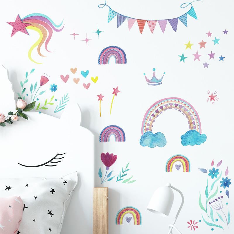 Cartoon Rainbow Stars Wall Sti - Baby Nursery Mural Wallpaper recension och pris