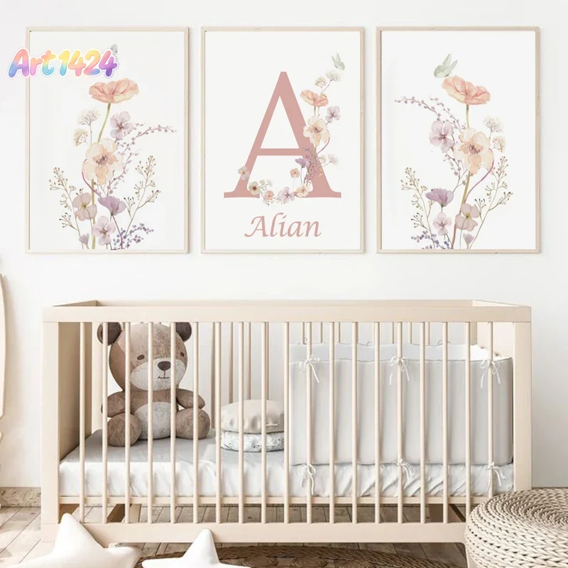 Personalized Name Wildflower N - Baby Nursery Pink recension och pris