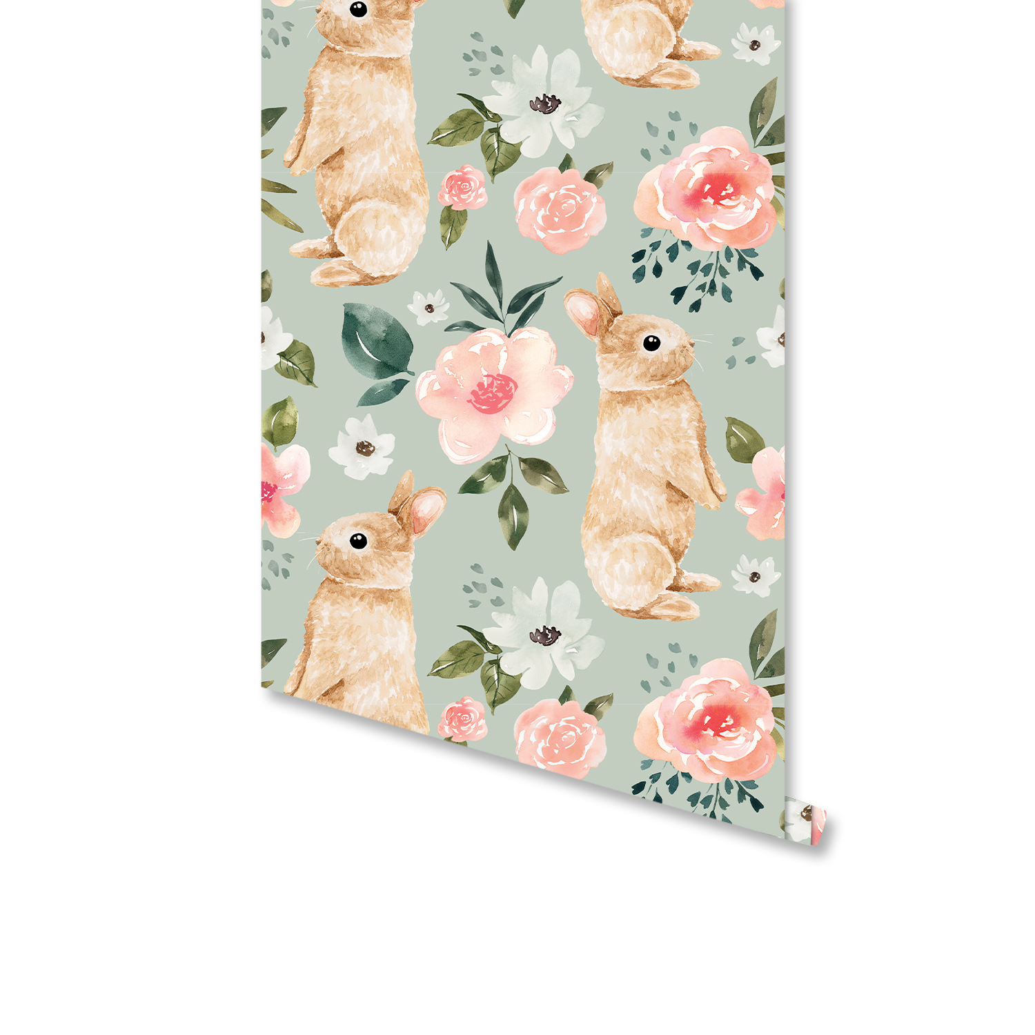 Sage Green Bunny Floral Wallpa - Baby Nursery Water recension och pris