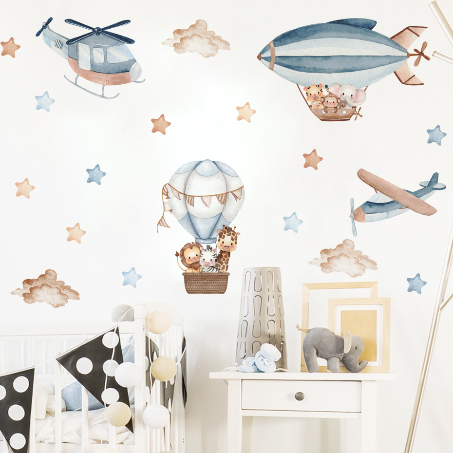 Watercolor Animals Hot Air Bal - Baby Nursery Labels recension och pris