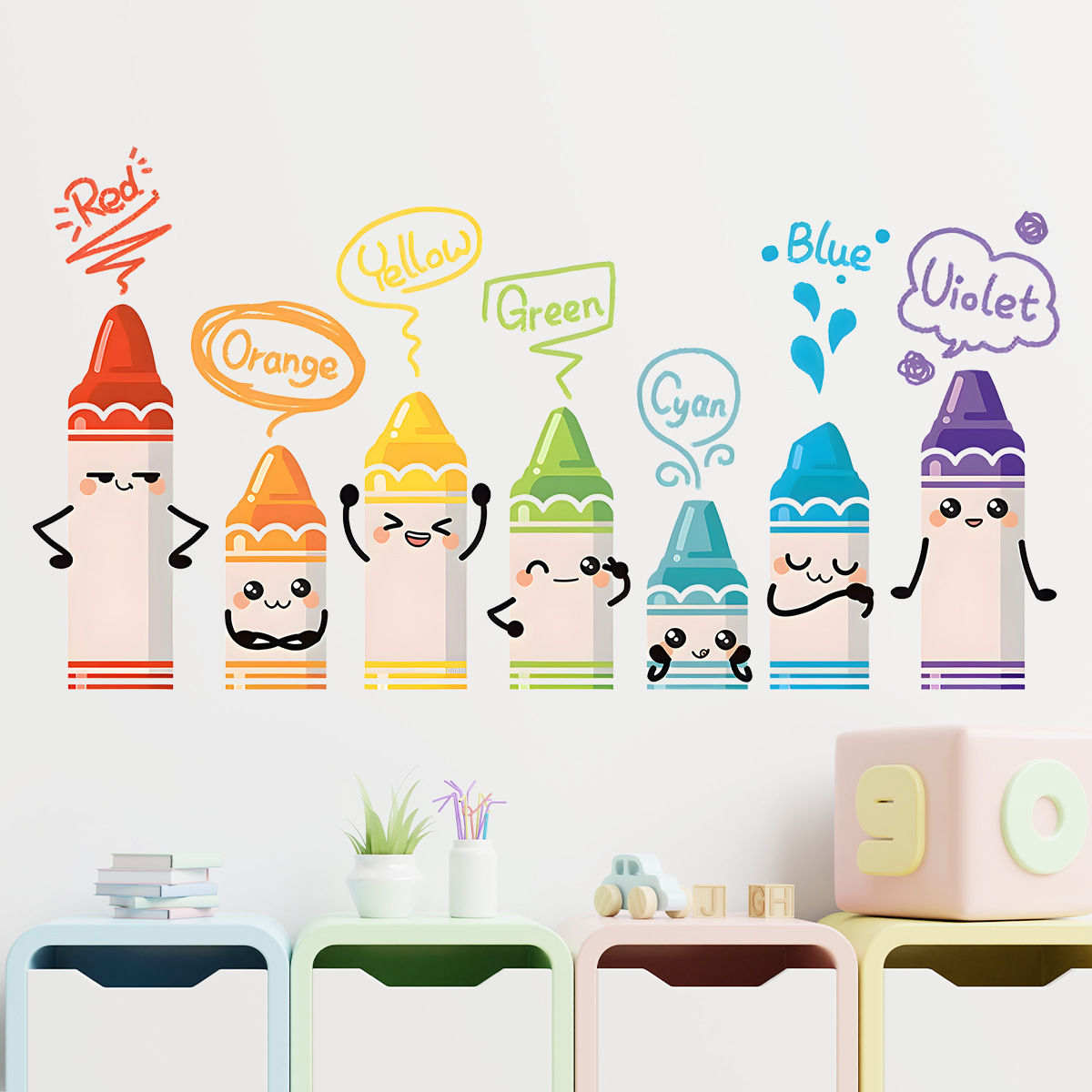 Cartoon Cute Colorful Crayon P - Baby Nursery Labels recension och pris