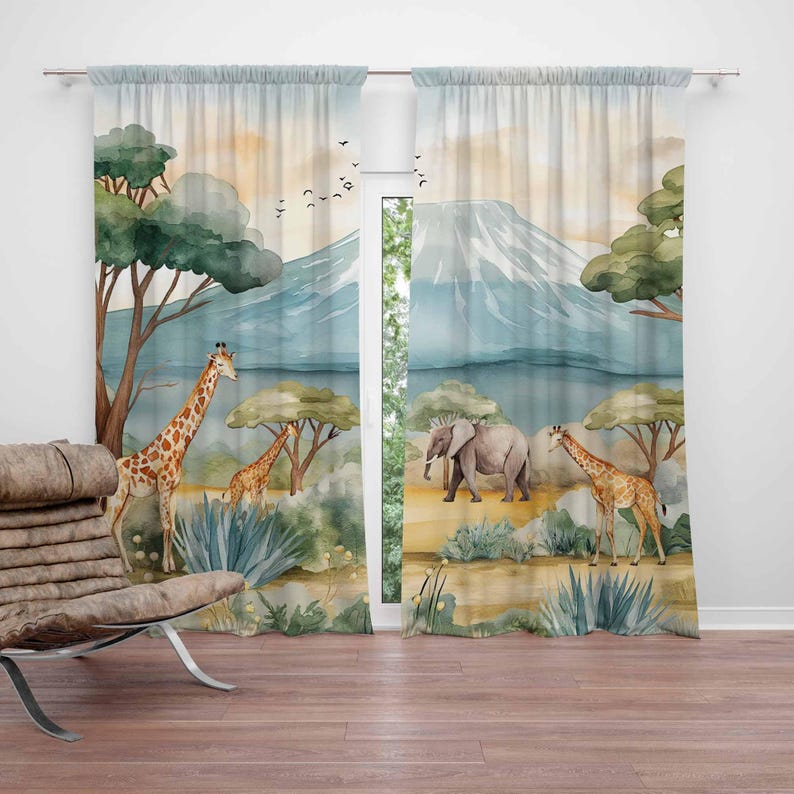 Safari Animals Kids Curtains B - Baby Nursery Blackout Curtains recension och pris