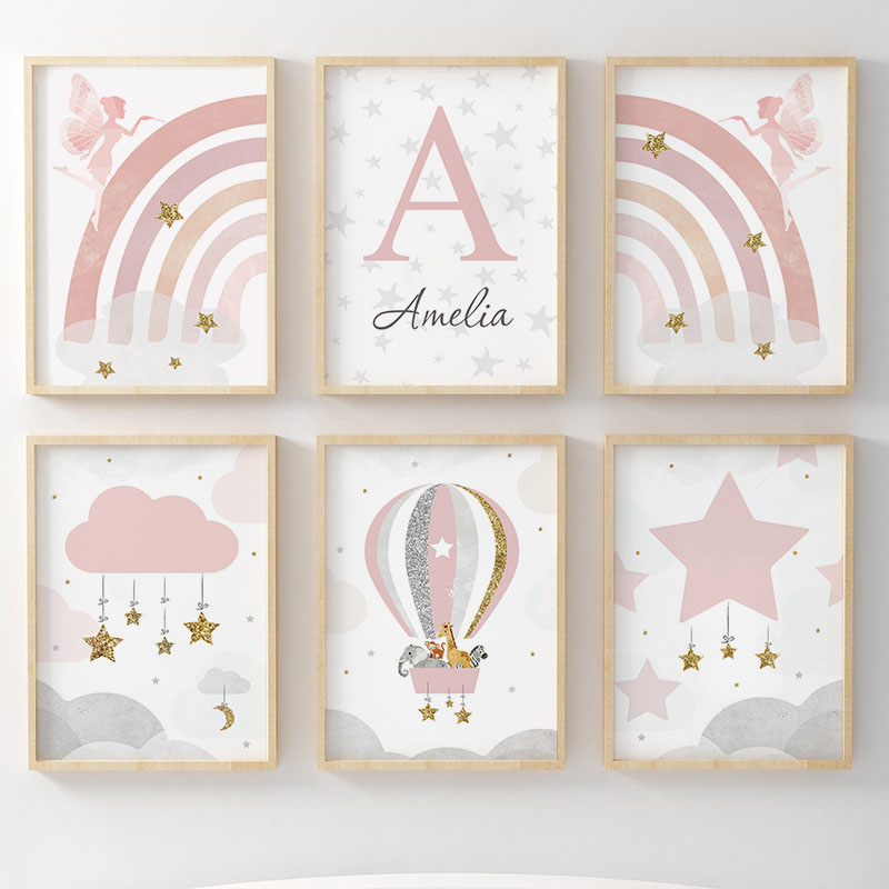 Pink Angel Girl Rainbow Wall A - Baby Nursery Pink recension och pris