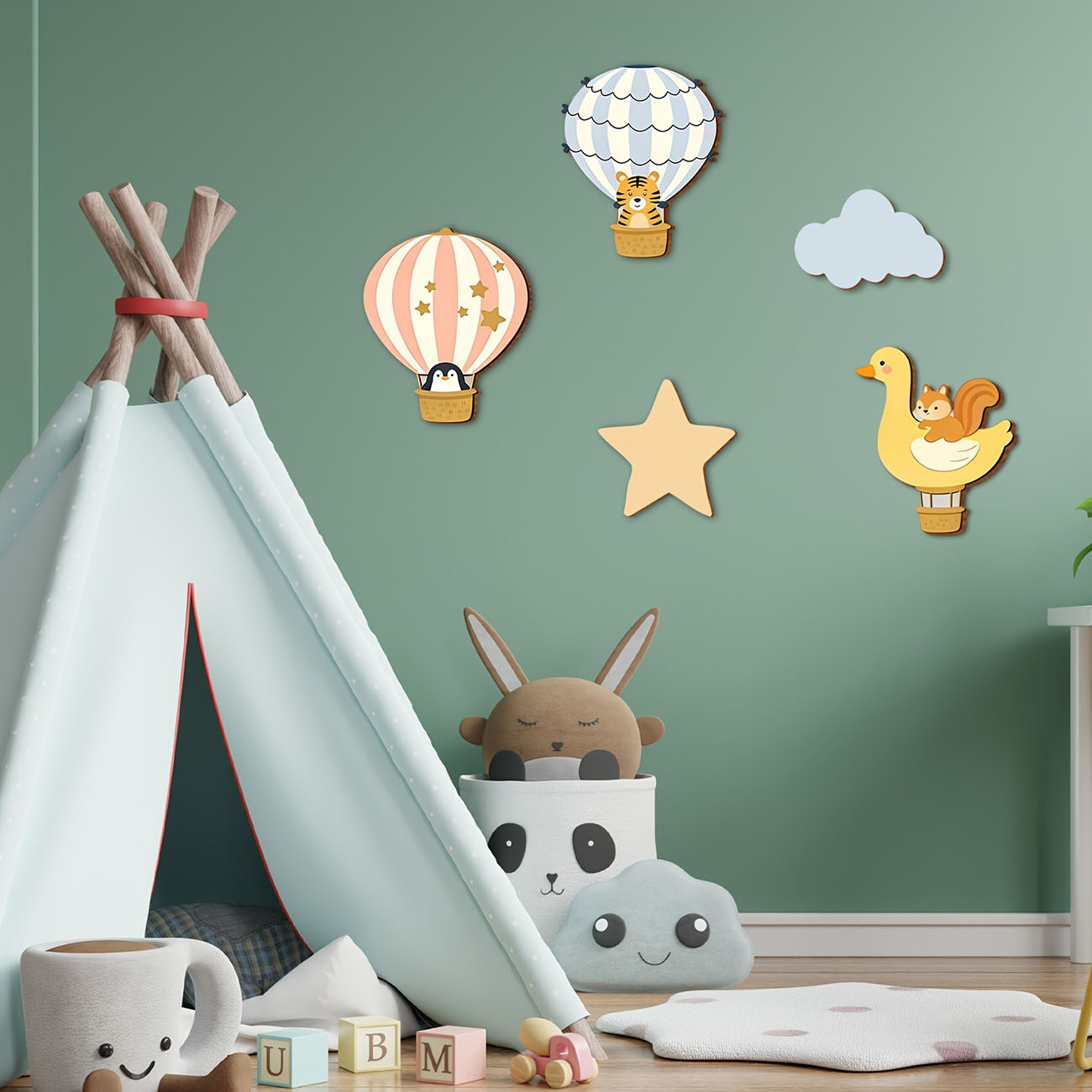 5Pcs Animal Hot Air Balloon Wo - Baby Nursery Labels recension och pris
